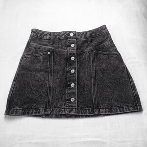 Abercrombie & Fitch Jean Skirt Women 27/4 Black Acid Wash Button Up Natural Rise